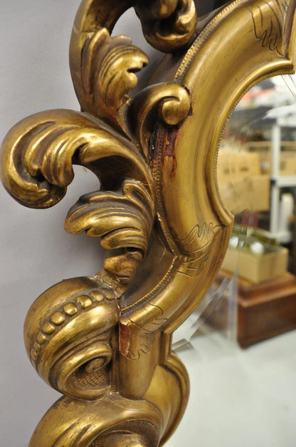 Antique French Rococo Gold Giltwood 65" Harvest Carved Fruit Basket Wall Mirror