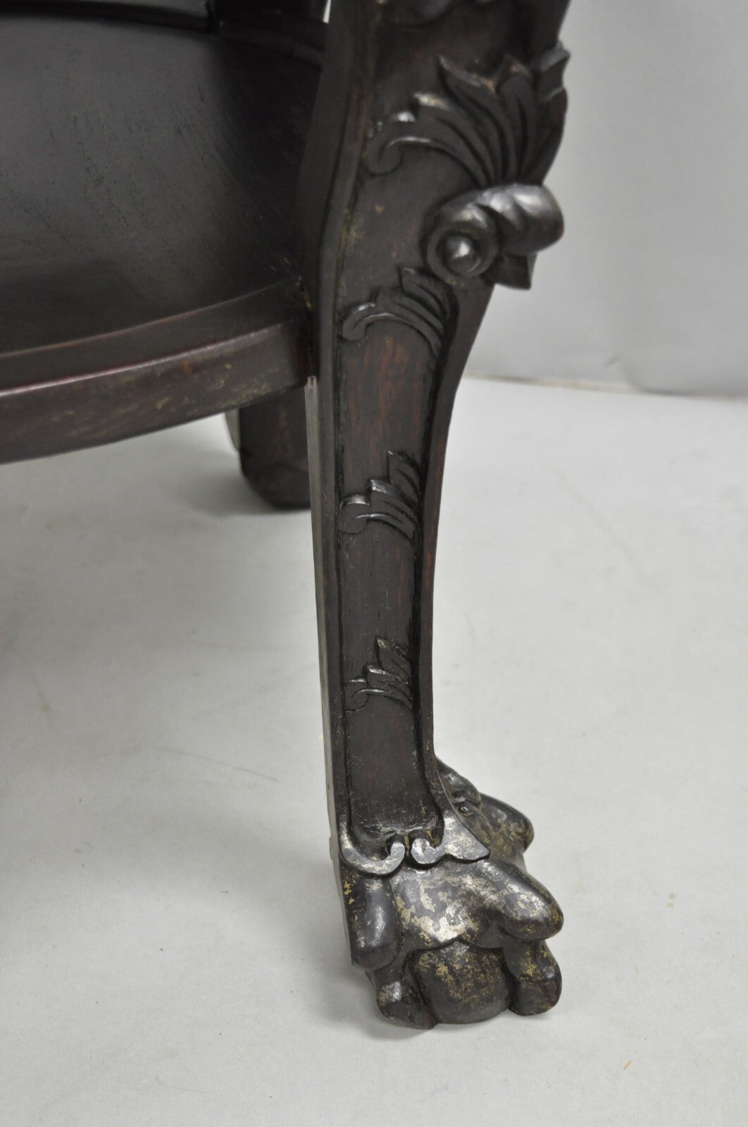 Antique Chinese Carved Hardwood Marble Top Pedestal Plant Stand Low Side Table