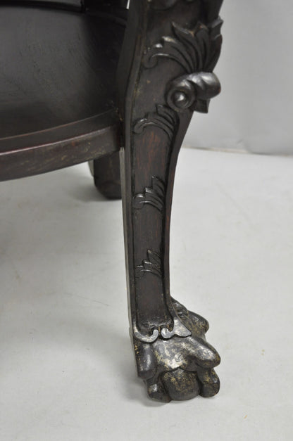Antique Chinese Carved Hardwood Marble Top Pedestal Plant Stand Low Side Table
