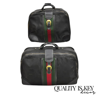 Vintage Gucci Black Canvas & Leather Suitcase Luggage Travel Bag Set - 2 Pcs