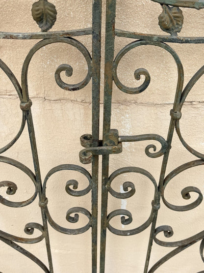 Antique Spanish Renaissance Scrolling Wrought Iron 57 x 45 Garden Entry Gate Set