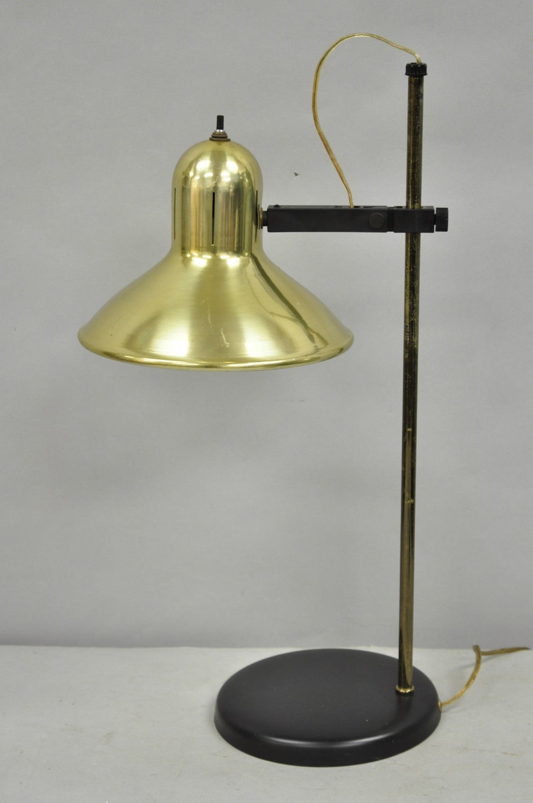 Vintage Mid Century Modern Adjustable Height Brass Cone Task Desk Lamp