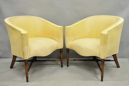 Vintage Faux Bamboo Hollywood Regency Barrel Back Club Lounge Chairs - a Pair