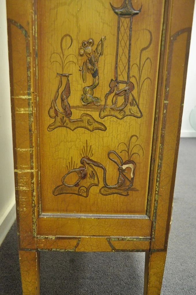 Antique Oriental Chinese Asian Lacquered Figural Painted China Cabinet Curio