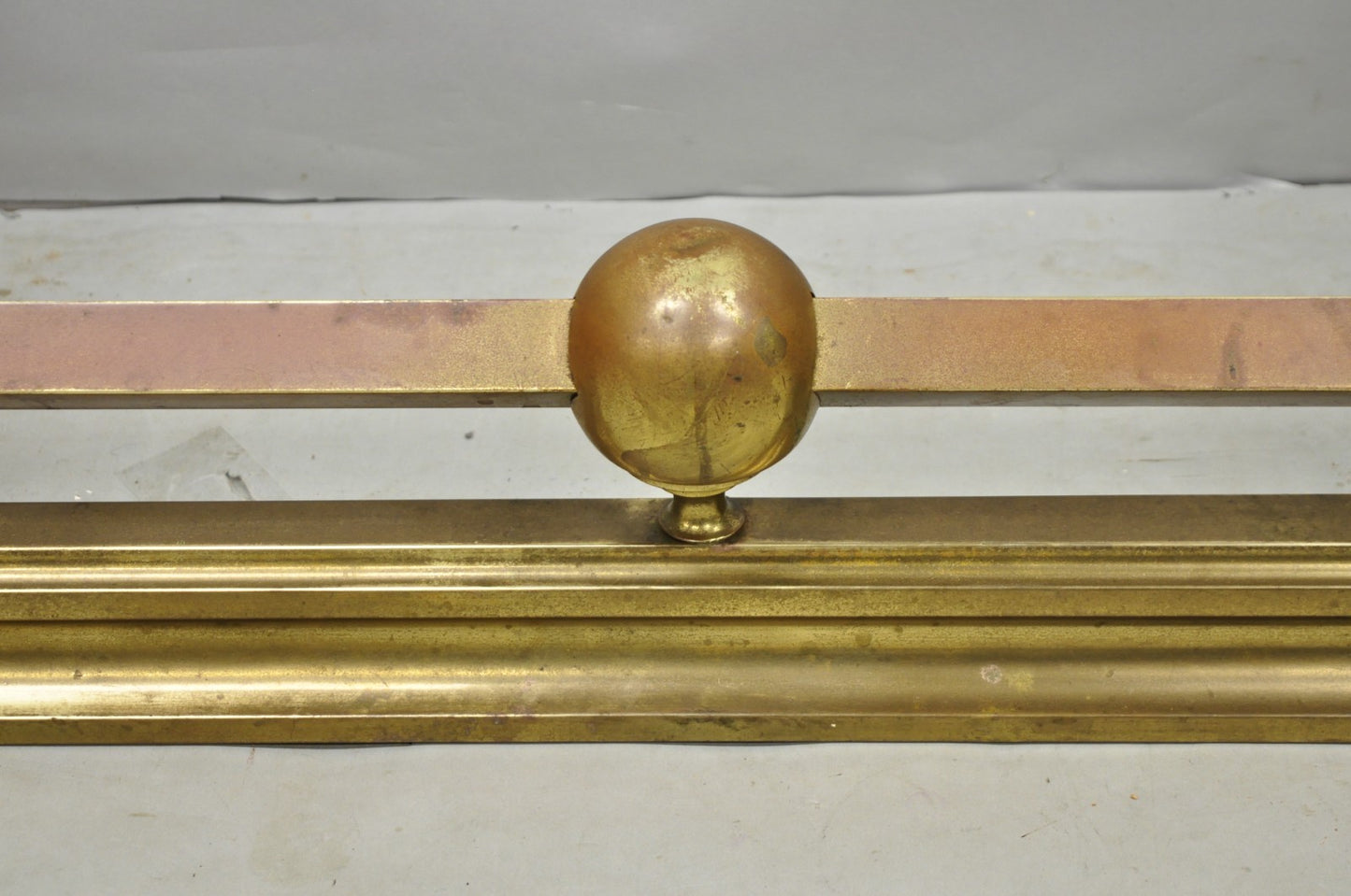 Antique Victorian Art Nouveau Patinated Brass Scrolling 51" Fireplace Fender