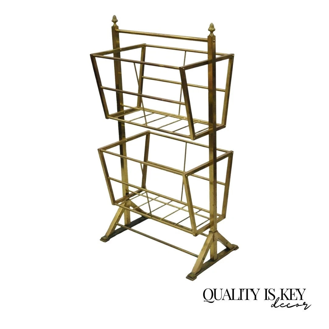 Vintage Italian Mid Century Modern Brass Frame 2 Tier Magazine Towel Rack Stand