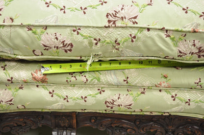 Antique Italian Renaissance Carved Walnut French Victorian Rams Head Green Sofa