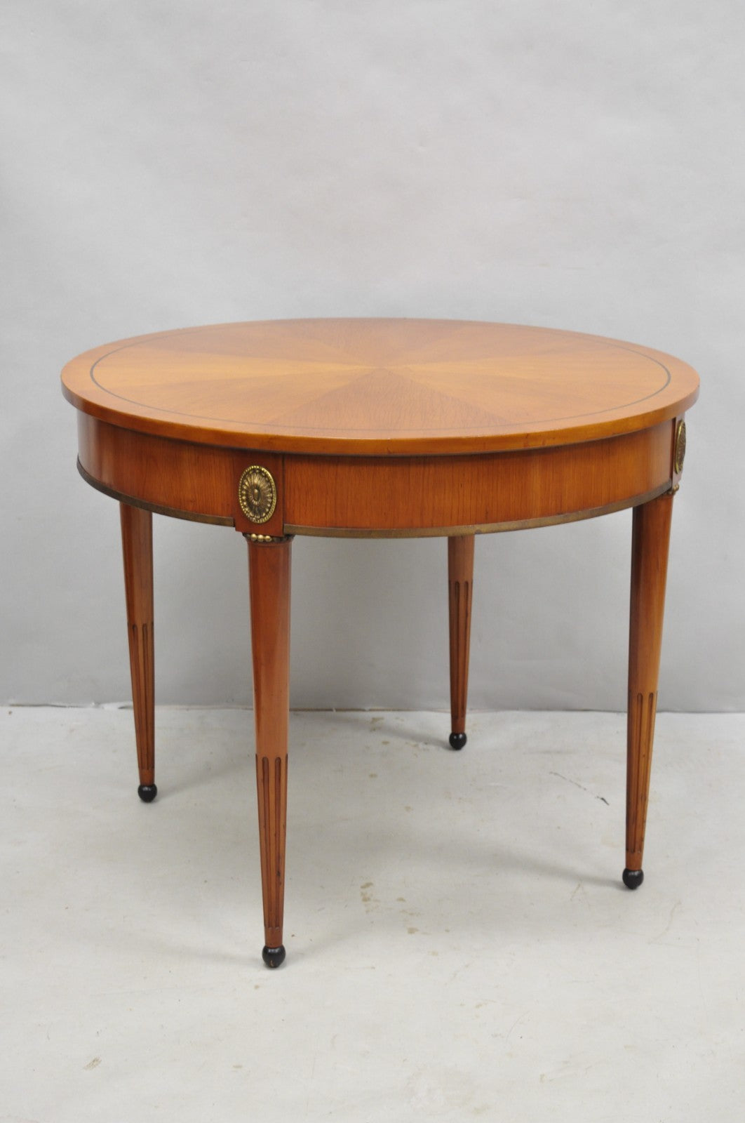 John Scalia French Empire Style Round Cherry Wood Bouillotte Lamp Side Table