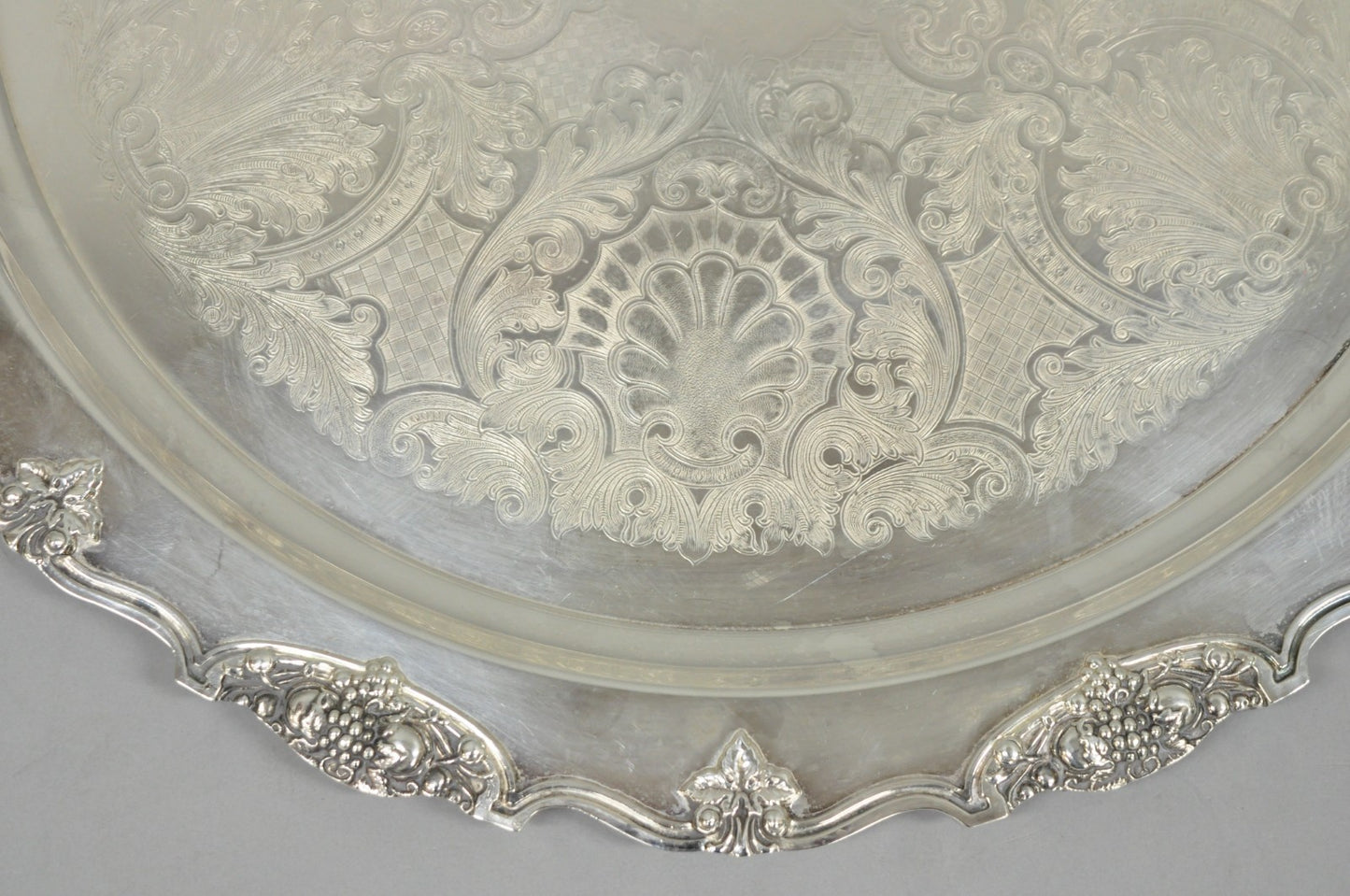 Vintage Wallace Harvest Silver Plated Grapevine Punch Bowl Set w/ 12 Cups & Tray