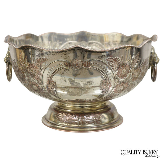 Antique English Regency Victorian Floral Repousse Lion Punch Bowl Ice Bucket
