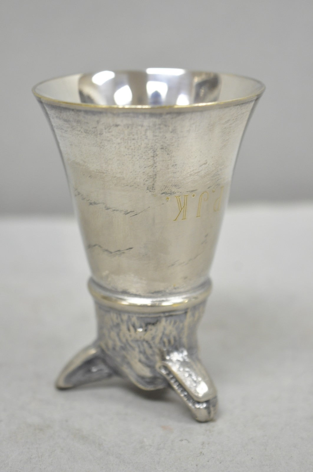 Vintage Pewter Fox Head Silver Plated Stirrup Cup Hunting Equestrian Shot Glass