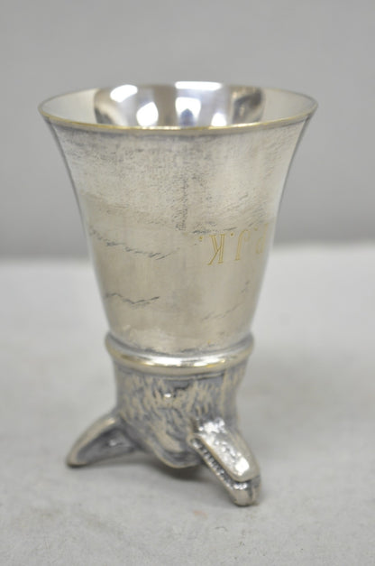 Vintage Pewter Fox Head Silver Plated Stirrup Cup Hunting Equestrian Shot Glass