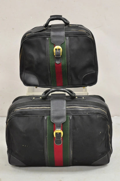 Vintage Gucci Black Canvas & Leather Suitcase Luggage Travel Bag Set - 2 Pcs