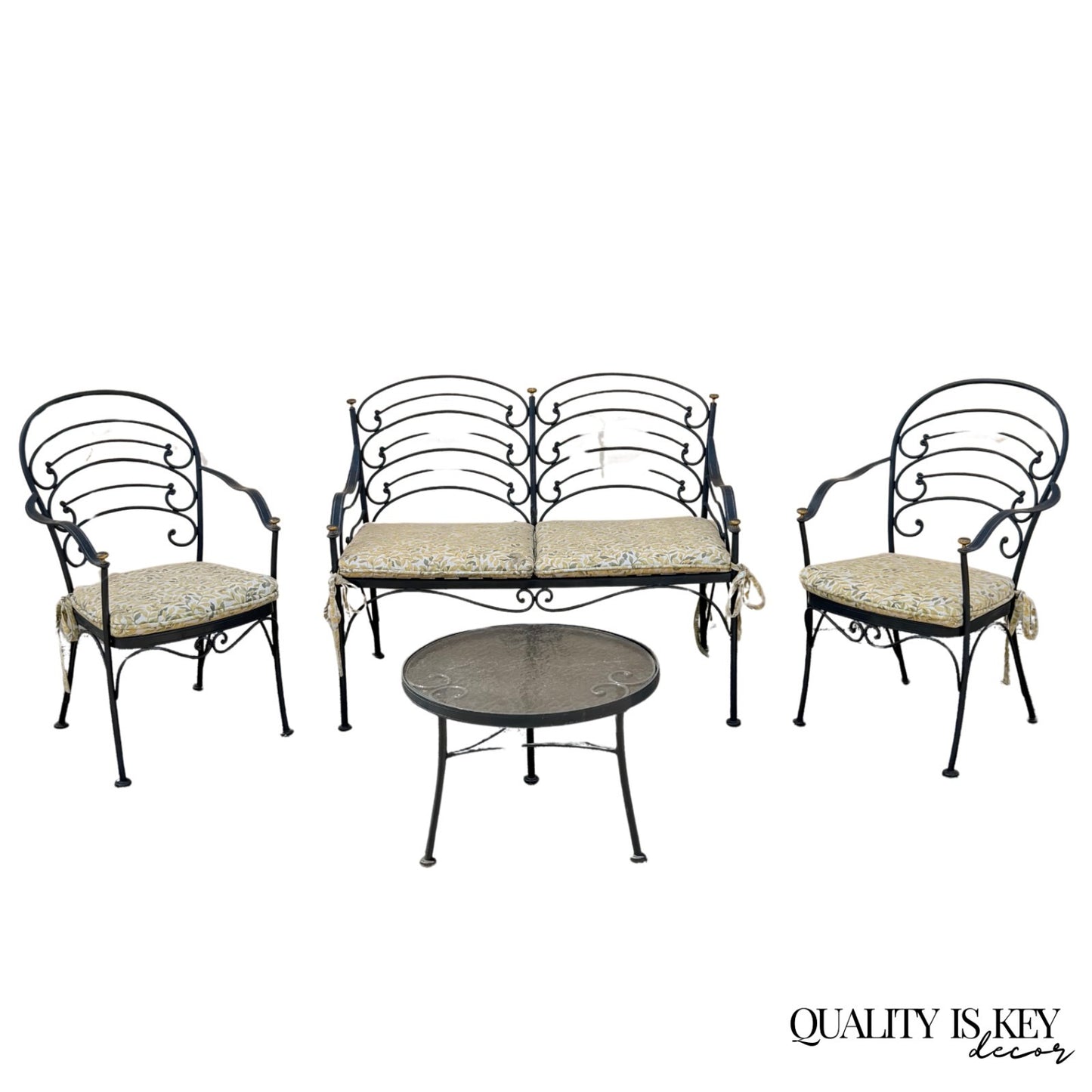 Contemporary Scrolling Wrought Iron Patio Loveseat & Arm Chair Set - 4 pcs