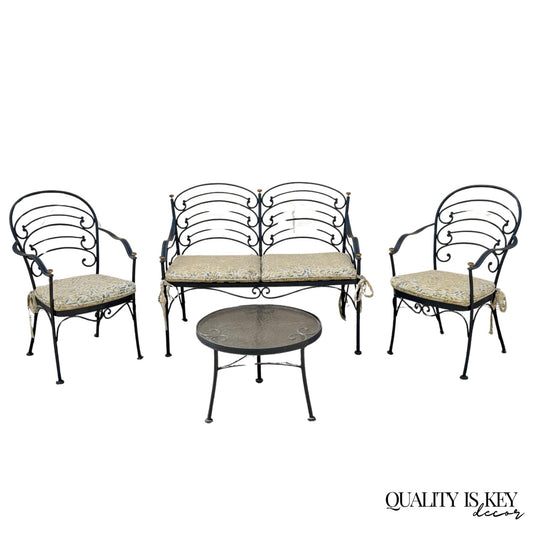 Contemporary Scrolling Wrought Iron Patio Loveseat & Arm Chair Set - 4 pcs