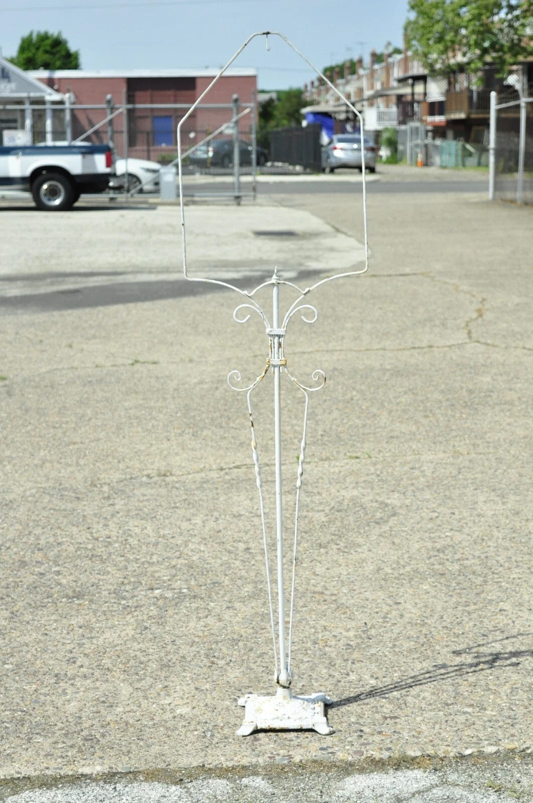 Antique French Art Deco Art Nouveau White Painted Wrought Iron Birdcage Stand