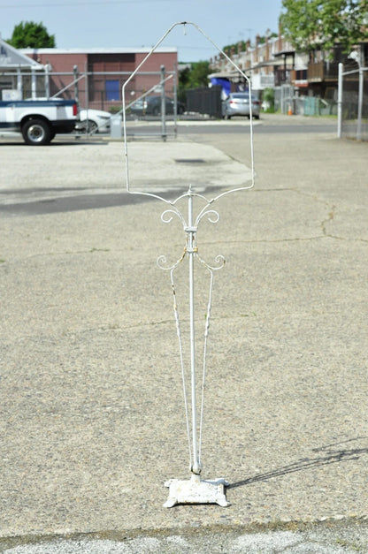 Antique French Art Deco Art Nouveau White Painted Wrought Iron Birdcage Stand
