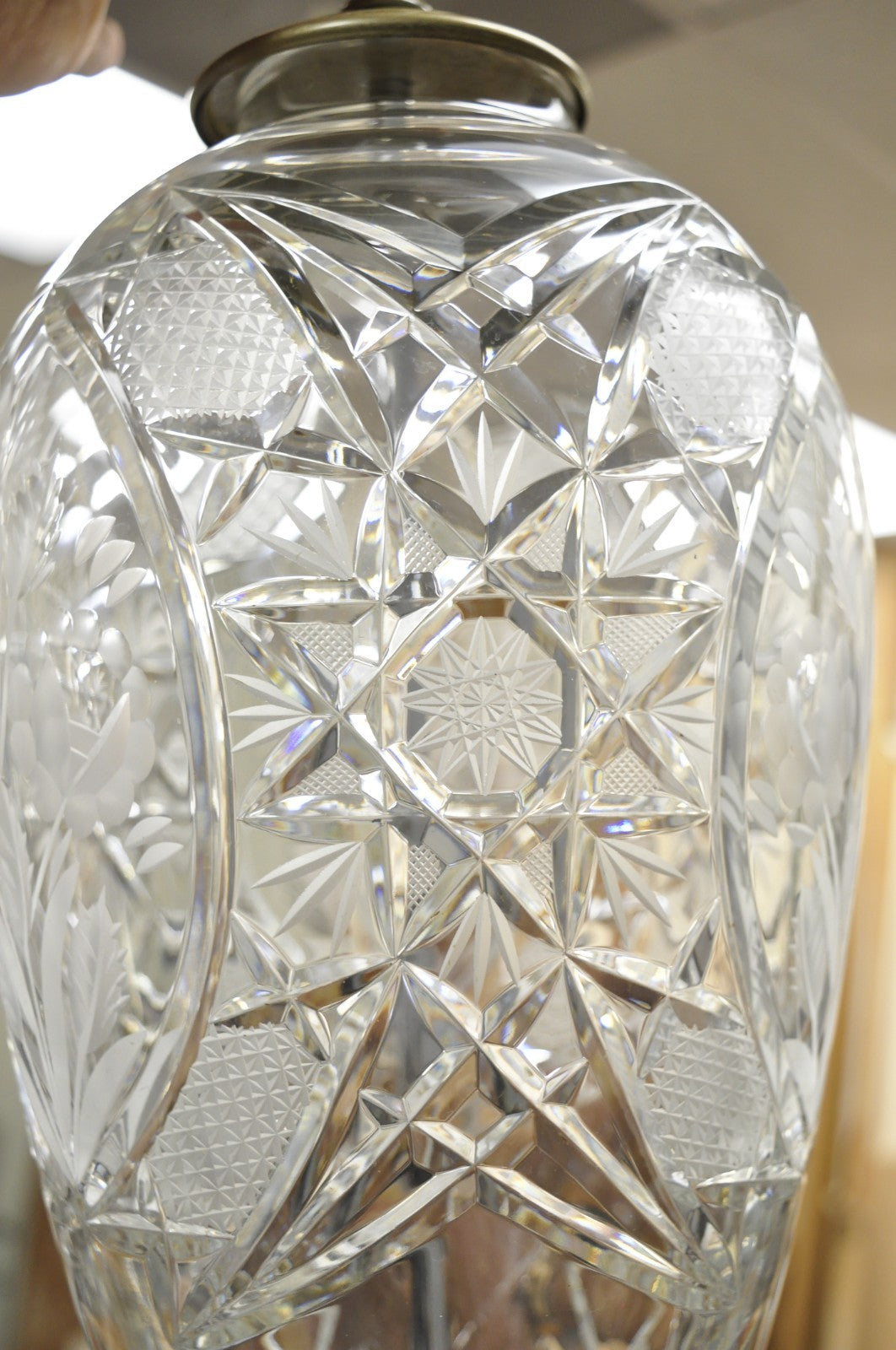 Vintage French Victorian Style Cut Crystal Glass Jardiniere Table Lamps - a Pair