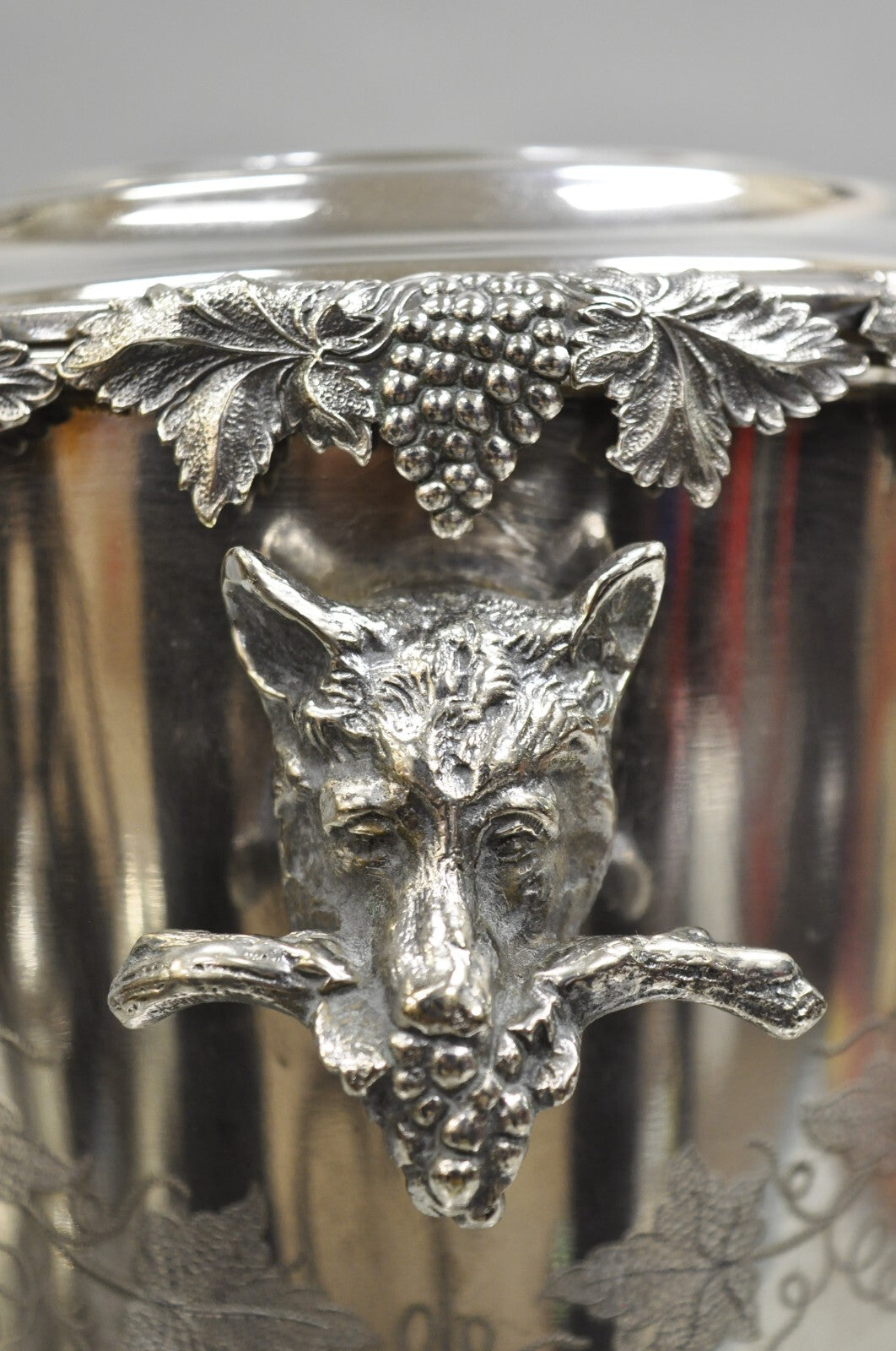 Antique English Victorian Wolf Handle Silver Plated Champagne Chiller Ice Bucket
