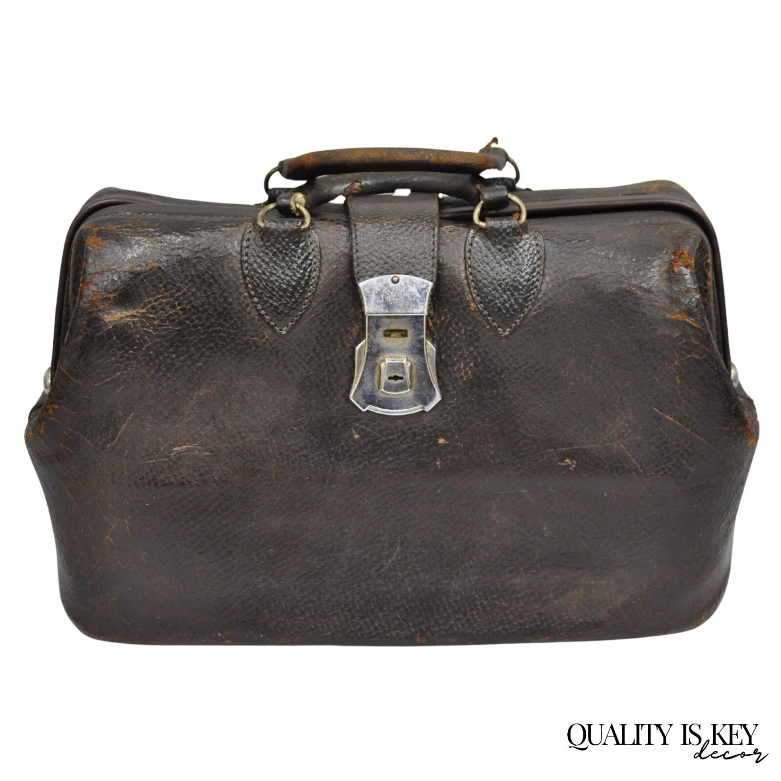 Vintage Art Deco Brown Cowhide Leather Doctor's Bag by Kruse