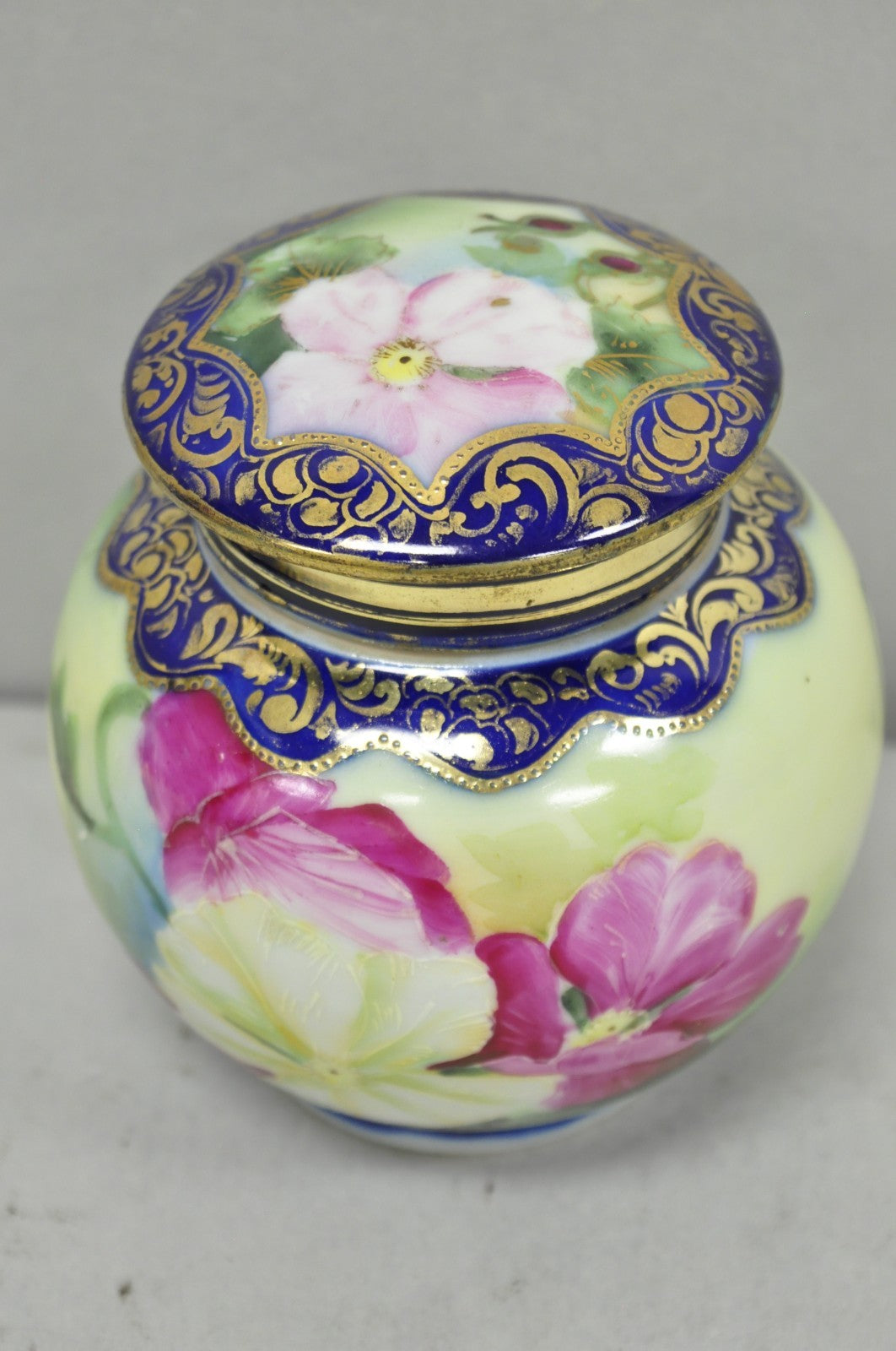 Antique I &EC Co Japan Hand Painted Porcelain Cobalt Blue Covered Ginger Jar