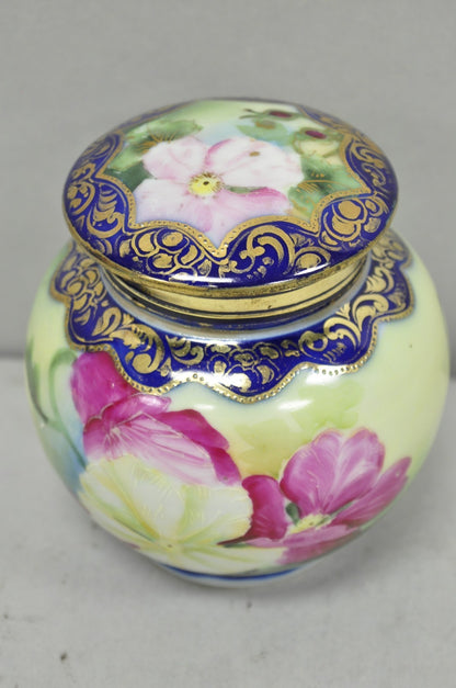 Antique I &EC Co Japan Hand Painted Porcelain Cobalt Blue Covered Ginger Jar