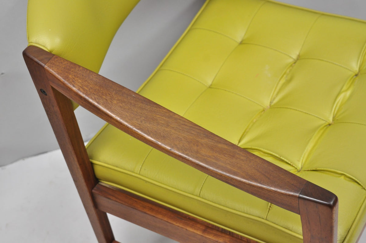 Vintage Ray Zimmerman for DUX Sculpted Walnut Green Vinyl Club Lounge Arm Chair