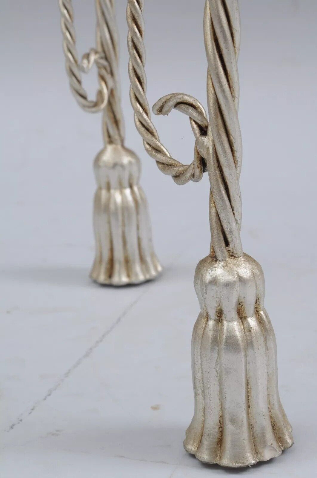 Italian Hollywood Regency Silver Gilt Iron Rope Tassel Plant Stand Muffin Stand