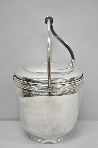 Mid Century Modern Sheffield Silver Plated Reticulating Hinge Ice Bucket w Tongs