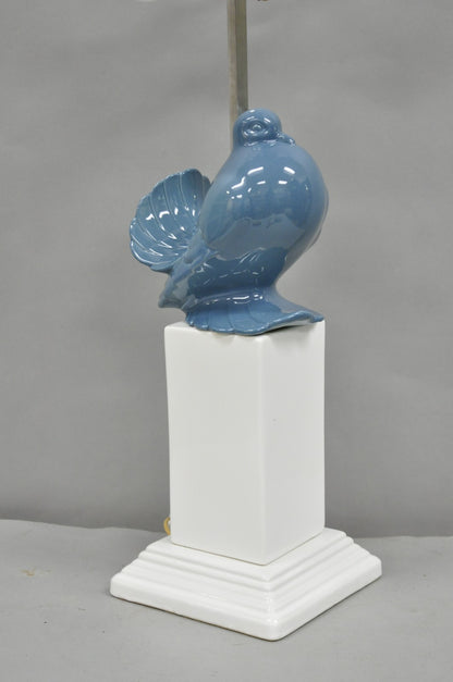Vintage Chinoiserie Blue White Porcelain Hollywood Regency Dove Bird Table Lamp