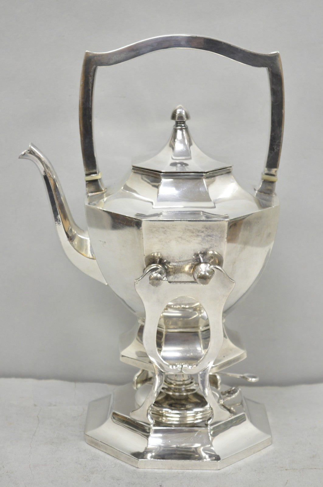 Antique Wilcox Art Deco Silver Plated Tilting Coffee Teapot on Stand "M.G.R."