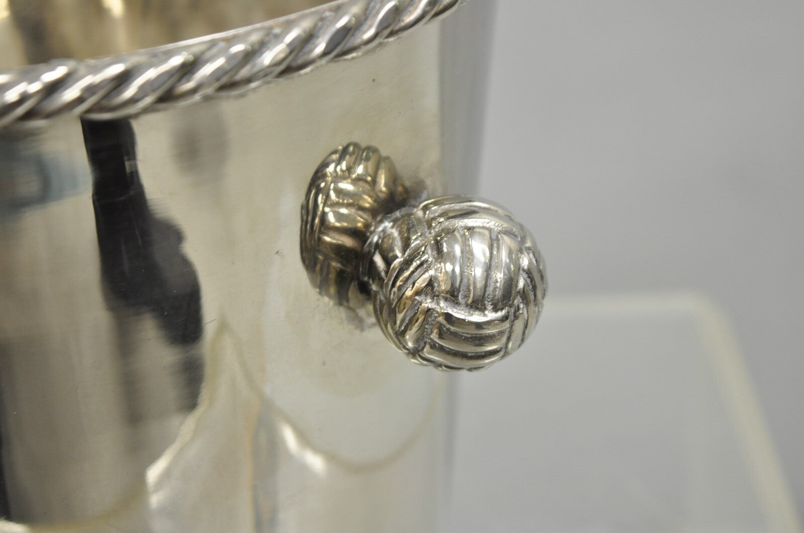 Hollywood Regency Silver Plated Champagne Chiller Ice Bucket w/ Knot Handles