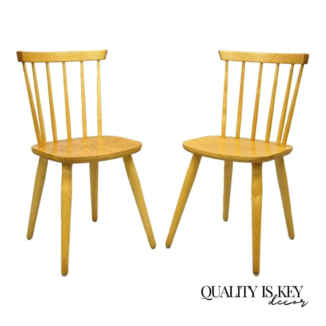 Vintage Mid Century Modern Spindle Back Birch Maple Side Chairs - a Pair