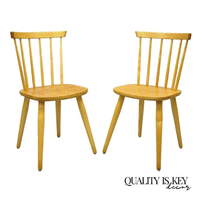 Vintage Mid Century Modern Spindle Back Birch Maple Side Chairs - a Pair