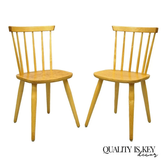 Vintage Mid Century Modern Spindle Back Birch Maple Side Chairs - a Pair