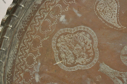 Vintage Copper Syrian Middle Eastern Large 44" Round Engraved Serving Tray