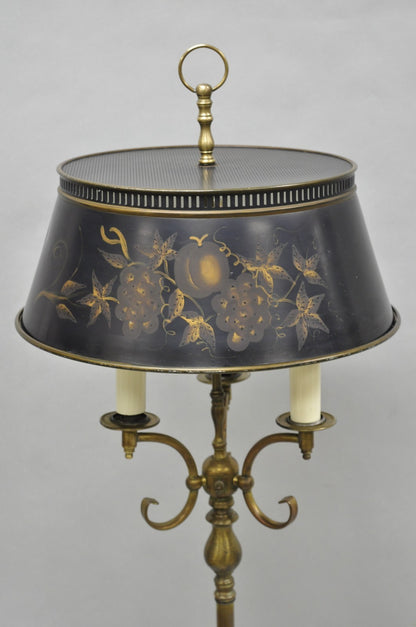 Vintage French Country Brass Reading Floor Pole Lamp with Tole Metal Shade