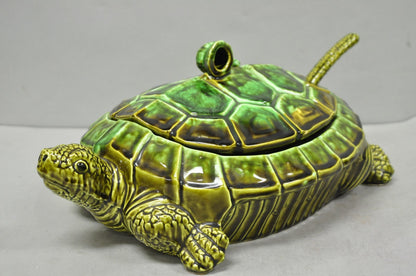Vintage Tilso Japan Mid Century Modern Green Ceramic Figural Turtle Soup Tureen