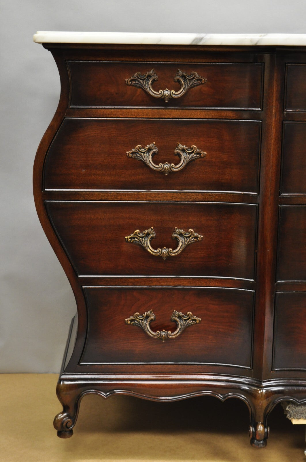 Vintage J. Zonan French Regency Mahogany Marble Top 12 Drawer Triple Dresser