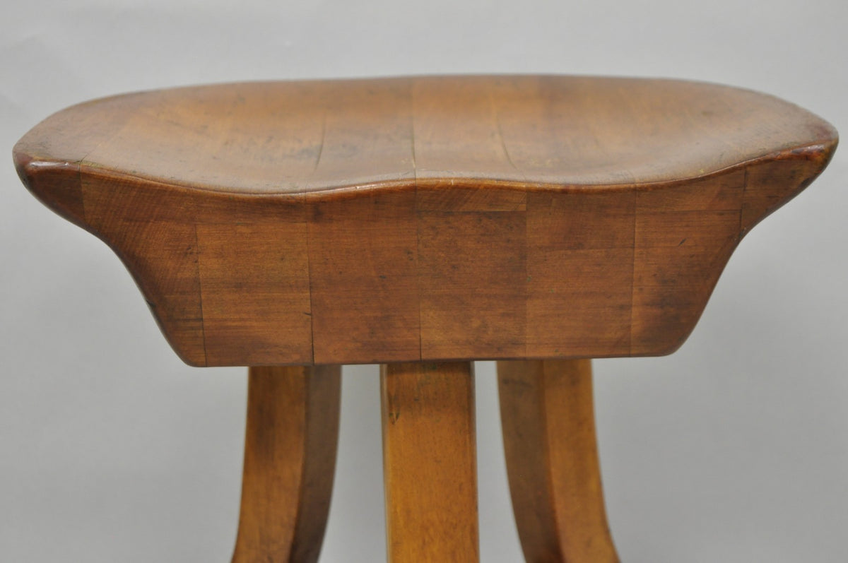 Vintage Mid Century Modern Mahogany Adolf Loos Theban Style Tripod Saddle Stool
