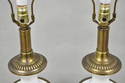 Vintage French Neoclassical White Milk Glass Urn Table Lamp by Paul Hanson, Pair