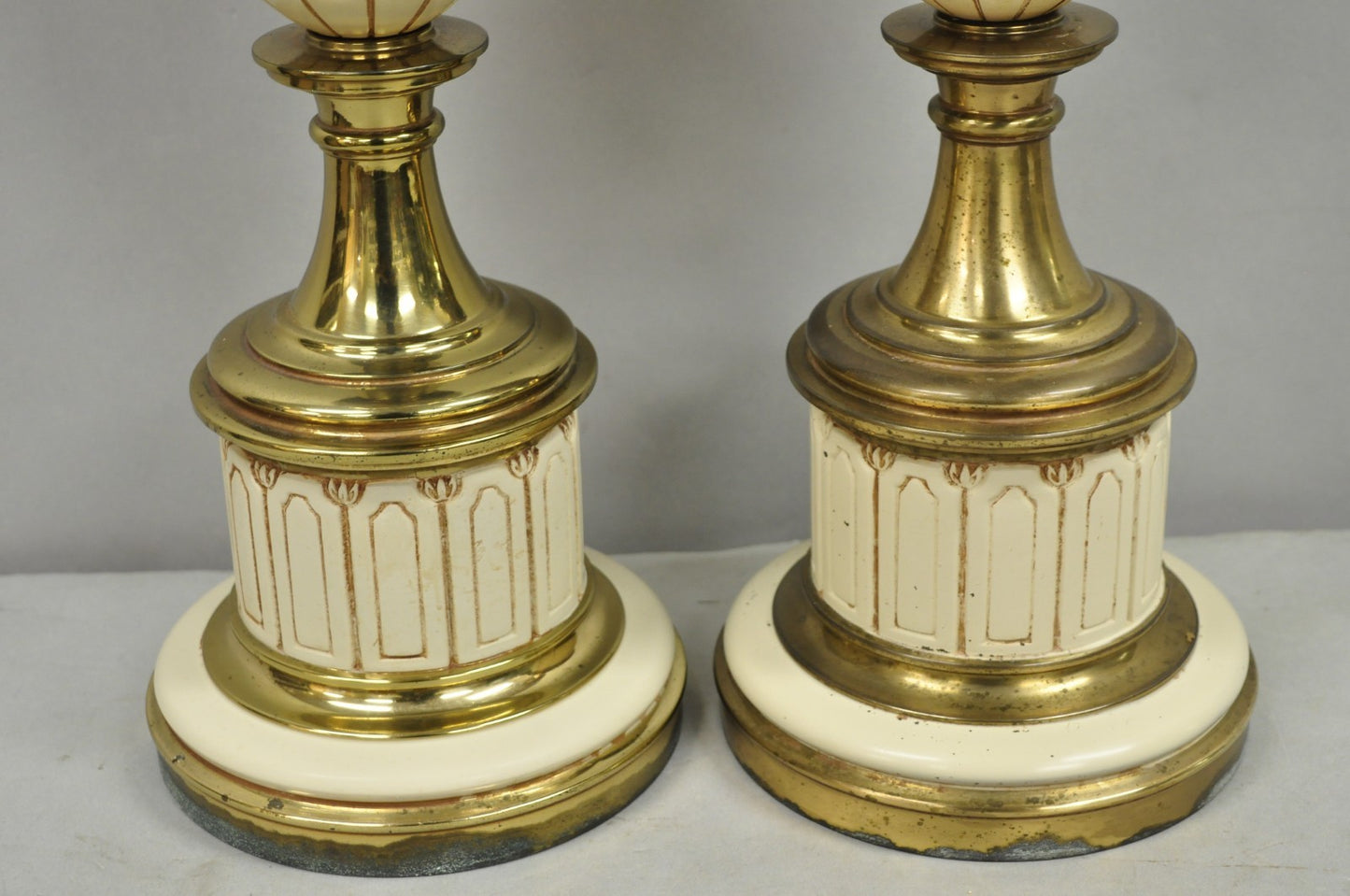 Vintage Stiffel Empire Neoclassical Style Urn Form Brass Table Lamps - a Pair