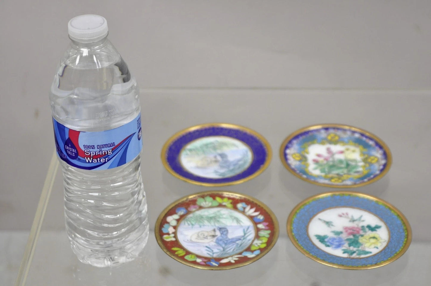 Vintage Chinoiserie Brass Enamel Cloisonne Small Trinket Dish - Set of 4