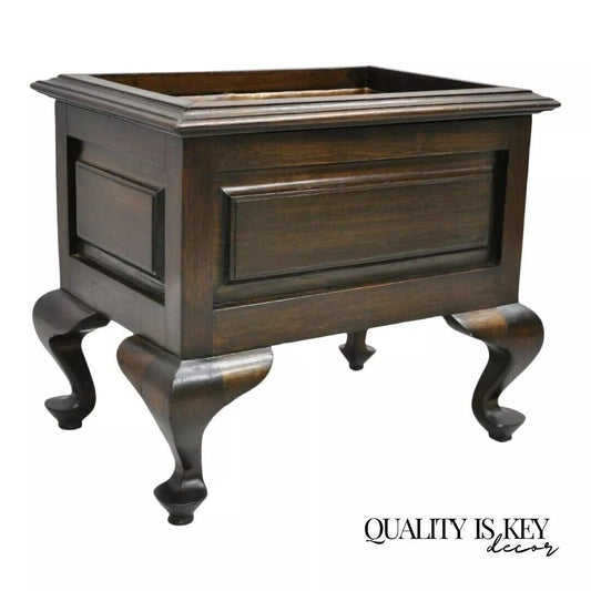 Vintage Mahogany Queen Anne Style Copper Lined Wooden Planter