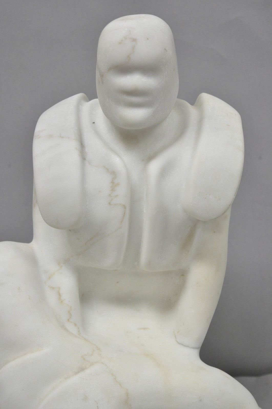 Vintage Seymour Shuren Modern White Carved Marble Male Soldier Figure Sculpture