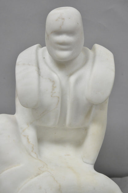 Vintage Seymour Shuren Modern White Carved Marble Male Soldier Figure Sculpture