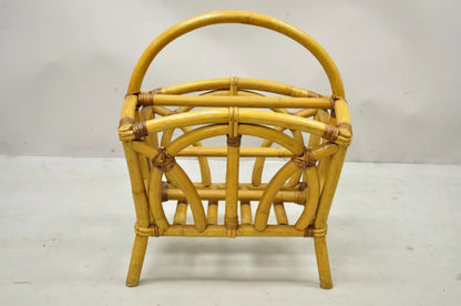Calif-Asia Rattan Bamboo Chinese Chippendale Boho Tiki Magazine Rack Stand (A)