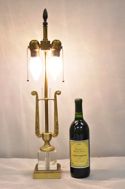 Antique French Empire Brass & Glass Classical Lyre Harp Small Boudoir Table Lamp