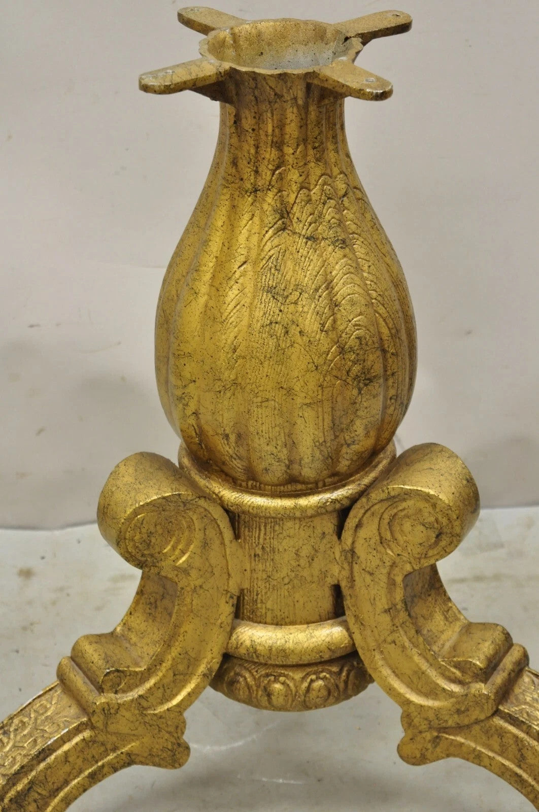Vintage Baroque Style Gold Cast Aluminum Metal Tripod Pedestal Table Base