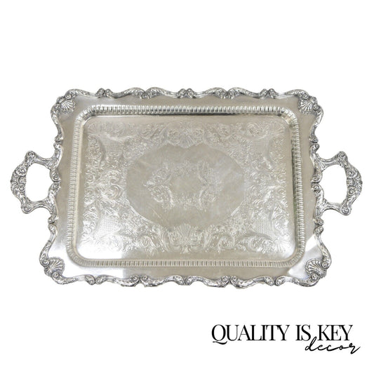 English Silver Mfg Large Victorian Ornate Silver Plated Serving Platter Tray